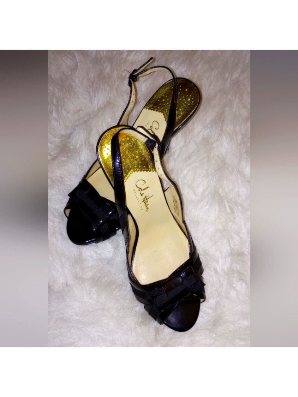 Cole Haan for NIKE AIR Slingback heels with Peep Toe and Bow Top. Patent Sz 7.5